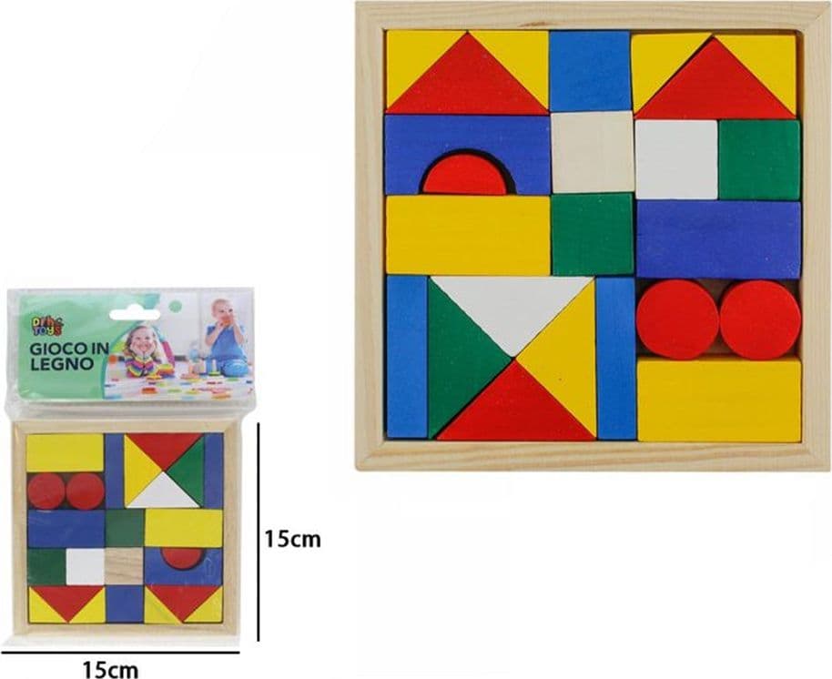 BLOCCHI IN LEGNO COLORATI PUZZLE GEOMETRICO DA COSTRUZIONE GIOCO EDUCATIVO 24PZ 66962 - 2