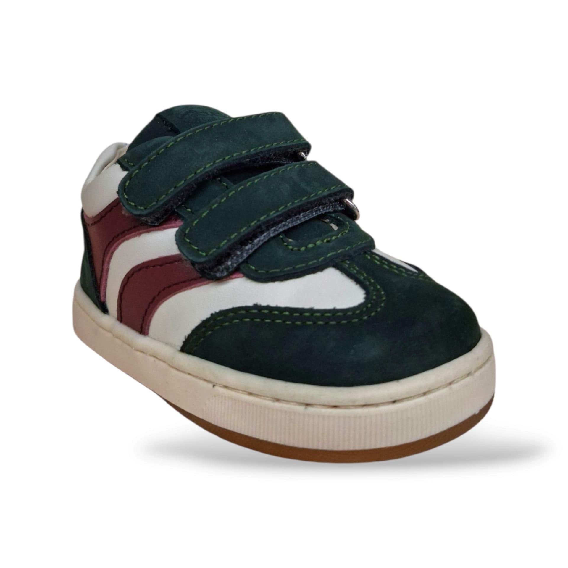 Balducci Cita 7462 Primi Passi Bambini Verdone Bianco Bordeaux | Pelle e Suede Morbido Velcro Linea Soft Made in Italy Tricolore Autunnale Vivace Artigianale | Taglie 19-24 | Scarpetteria Gica - 2