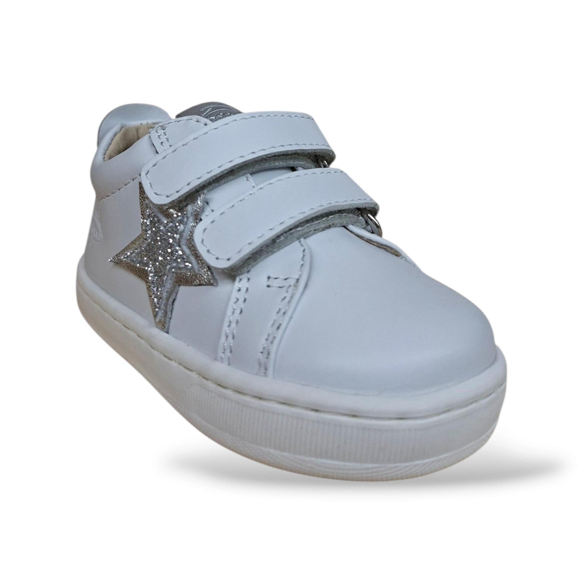 Balducci Cita 6642 Primi Passi Bambina Bianco Argento | Vera Pelle Luminosa Pura Velcro Linea Soft Made in Italy Iconica Battesimo Cerimonia Elegante | Taglie 18-24 | Scarpetteria Gica - 2