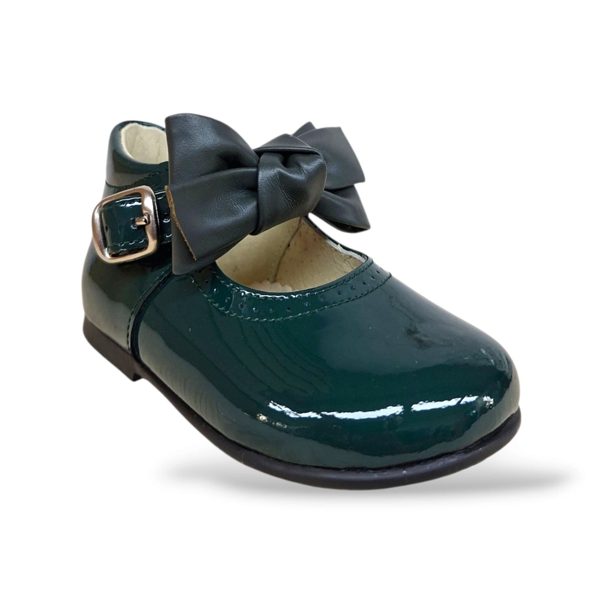 Panyno B1528 Ballerina Bambolina Primi Passi Bambina Verdone | Vernice Lucida Fiocco Estraibile Fibbia Verde Naturale Originale | Taglie 19-23 | Scarpetteria Gica - 2
