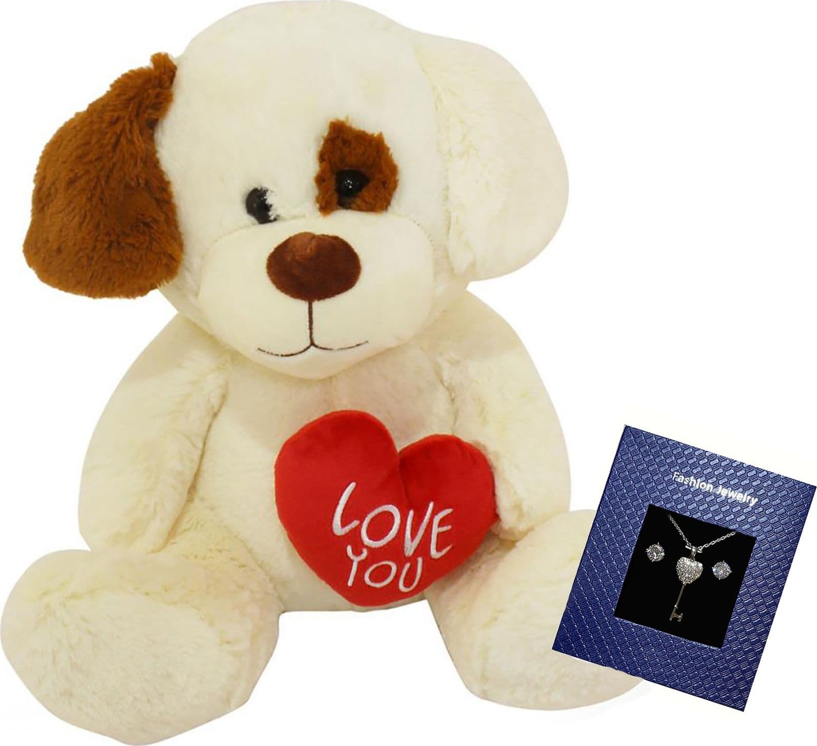 Peluche con cuore ti amo dim. 35 cm + cofanetto con orecchini punti luce e catenina con ciondolo a cuore - 2