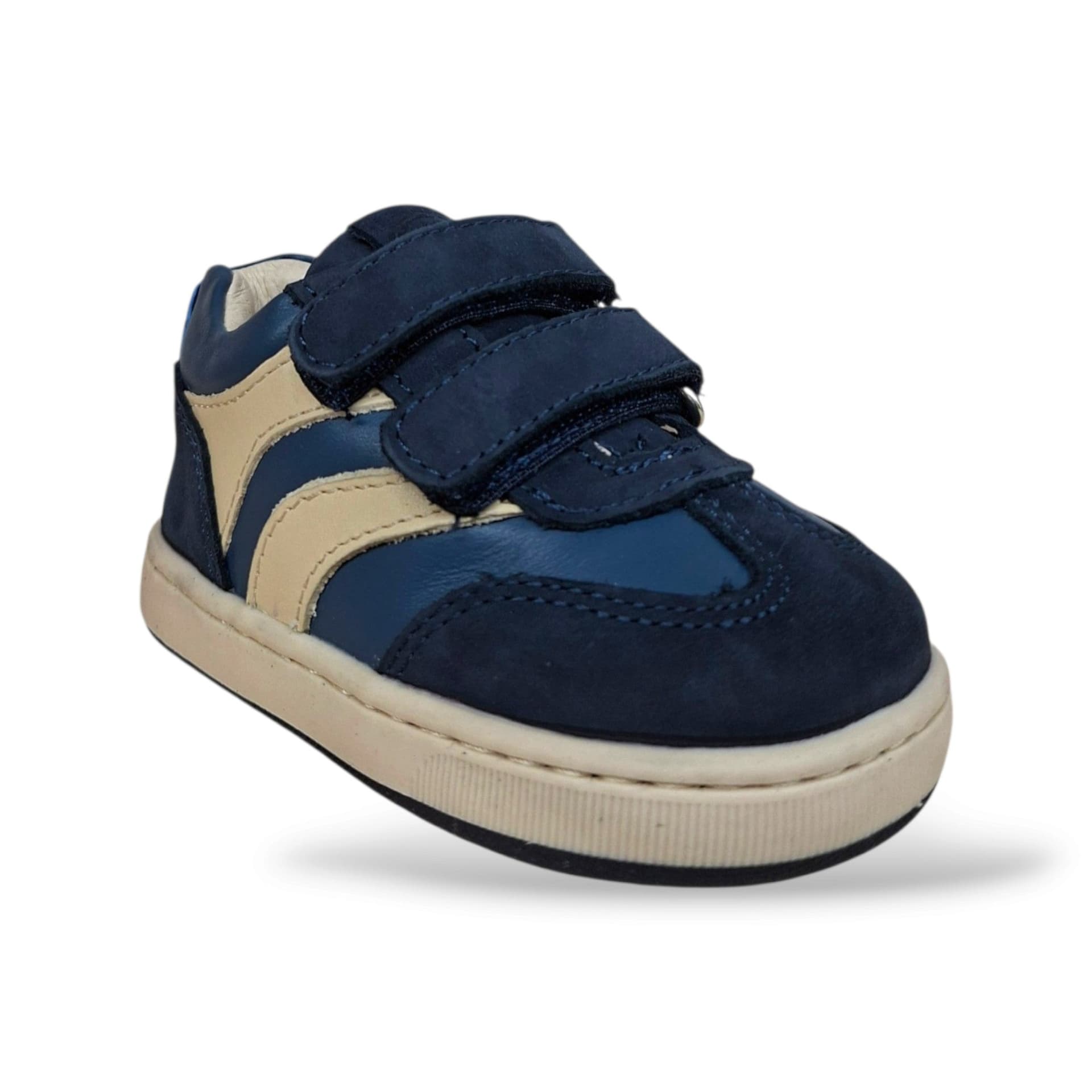Balducci Cita 7462 Primi Passi Bambini Blue Azzurro Bianco | Pelle e Suede Morbido Velcro Linea Soft Made in Italy Tricolore Marino Fresco Vivace Artigianale | Taglie 19-24 | Scarpetteria Gica - 2