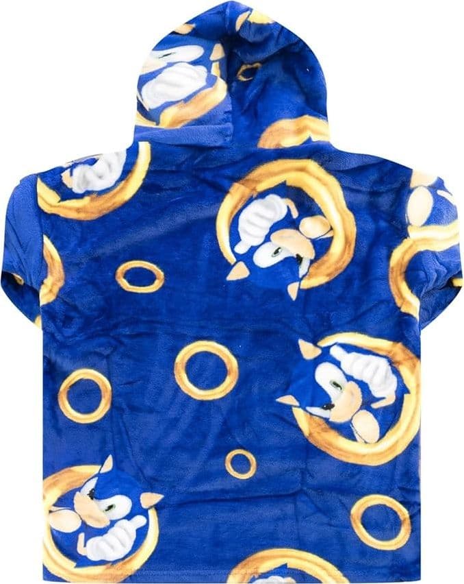 Maxi Felpa Sonic Oversize in Pile Poncho Plaid Coperta con Cappuccio e Maniche e Maxi Tasca - 2