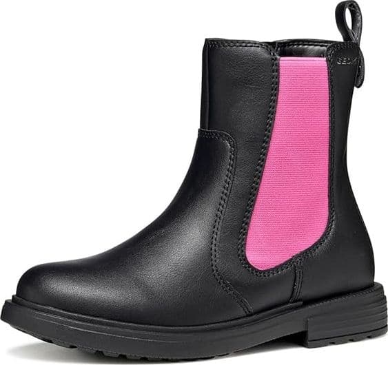 Stivaletti bambina Geox neri con elastico rosa e zip laterale dal 26 al 38 - 3