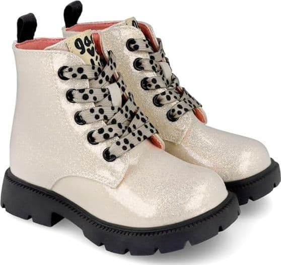 Anfibi bimba Garvalin crema glitter con lacci a pois e suola carrarmato dal 24 al 30 - 3