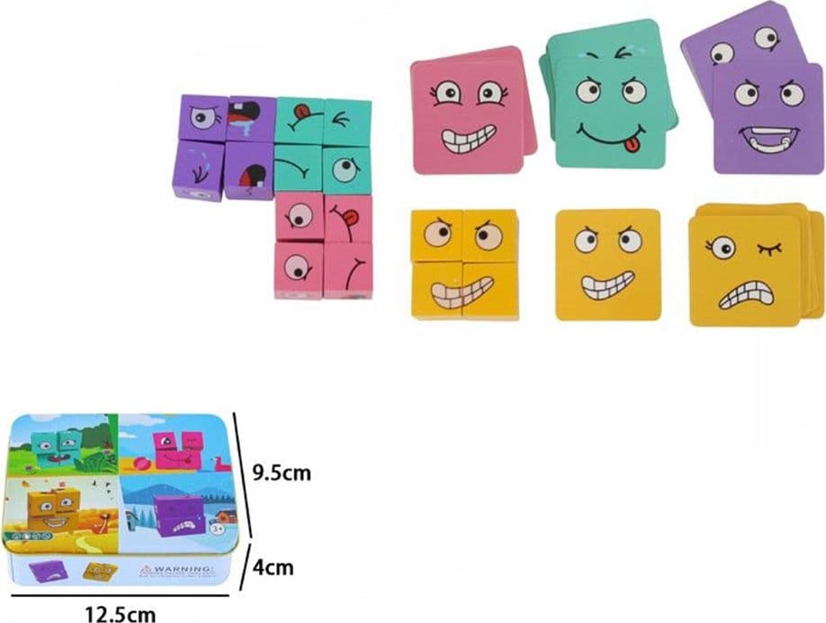 PUZZLE BLOCCHI DI LEGNO CON ESPRESSIONI FACCIALI CUBO MAGICO PER BAMBINI GIOCATTOLI 32340 - 2