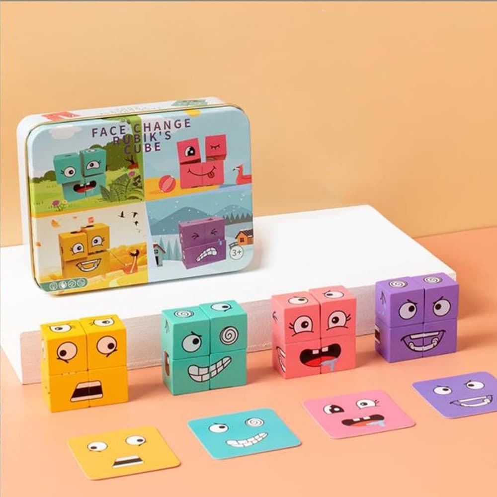 PUZZLE BLOCCHI DI LEGNO CON ESPRESSIONI FACCIALI CUBO MAGICO PER BAMBINI GIOCATTOLI 32340 - 3