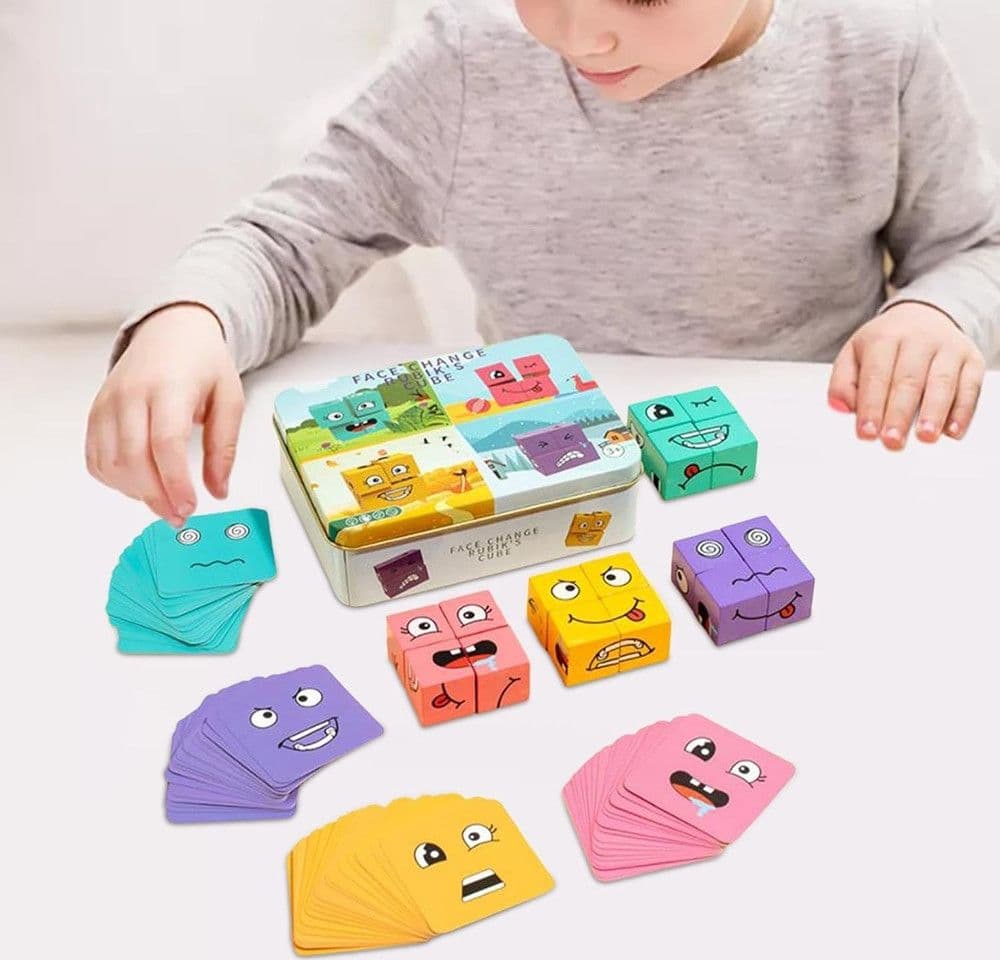 PUZZLE BLOCCHI DI LEGNO CON ESPRESSIONI FACCIALI CUBO MAGICO PER BAMBINI GIOCATTOLI 32340 - 4