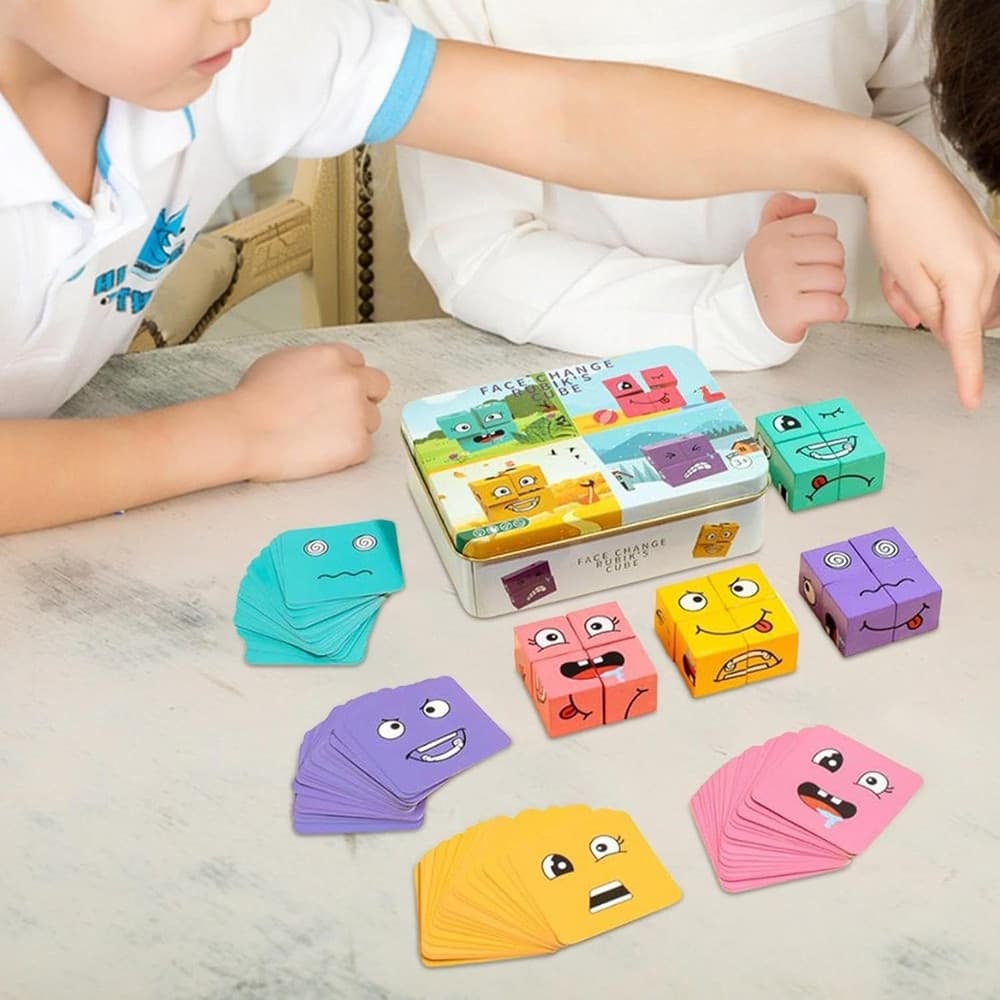 PUZZLE BLOCCHI DI LEGNO CON ESPRESSIONI FACCIALI CUBO MAGICO PER BAMBINI GIOCATTOLI 32340 - 5
