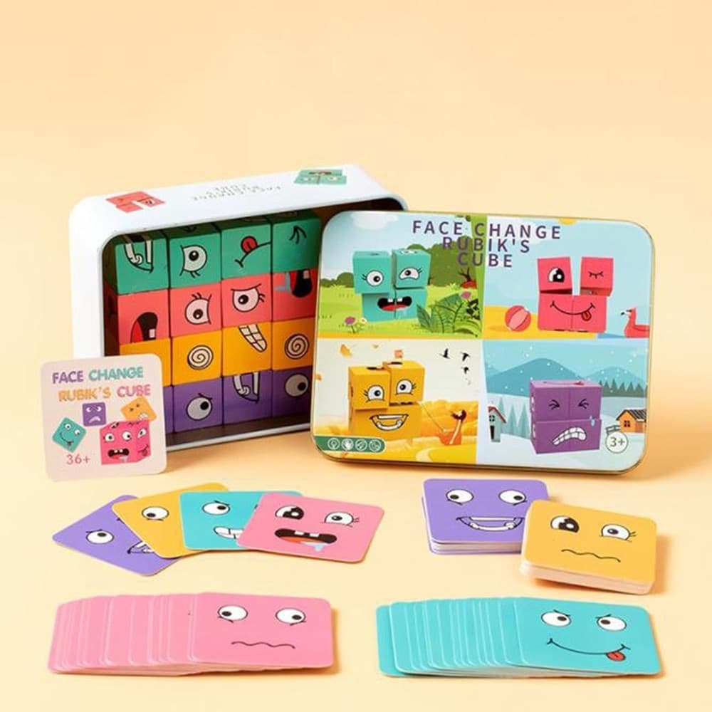 PUZZLE BLOCCHI DI LEGNO CON ESPRESSIONI FACCIALI CUBO MAGICO PER BAMBINI GIOCATTOLI 32340 - 6