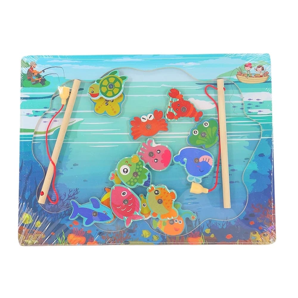GIOCO DI PESCA MAGNETICO IN LEGNO A TEMA ANIMALI MARINI CON 2 CANNE PER BAMBINI 52283
