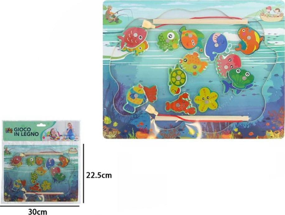 GIOCO DI PESCA MAGNETICO IN LEGNO A TEMA ANIMALI MARINI CON 2 CANNE PER BAMBINI 52283 - 2