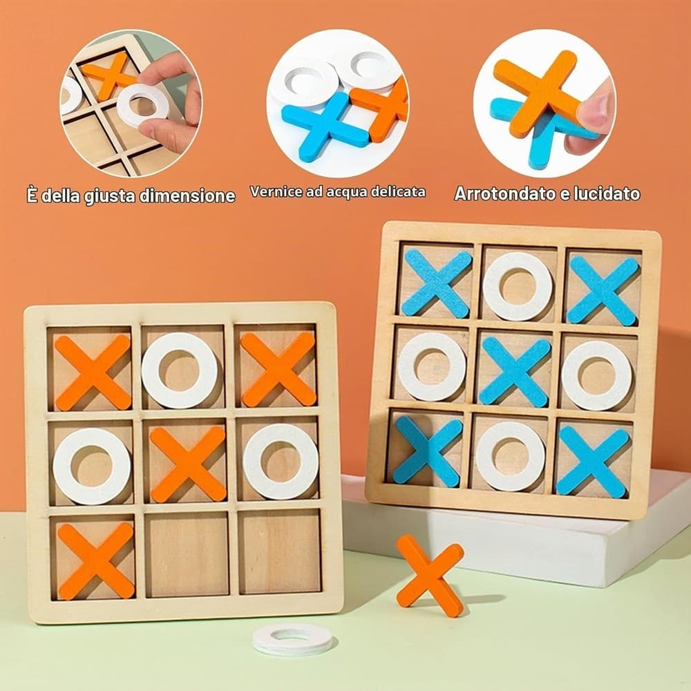 GIOCO DI TRIS IN LEGNO GIOCHI DA TAVOLO CLASSICO INTERATTIVO PER BAMBINI ADULTI 74369 - 5