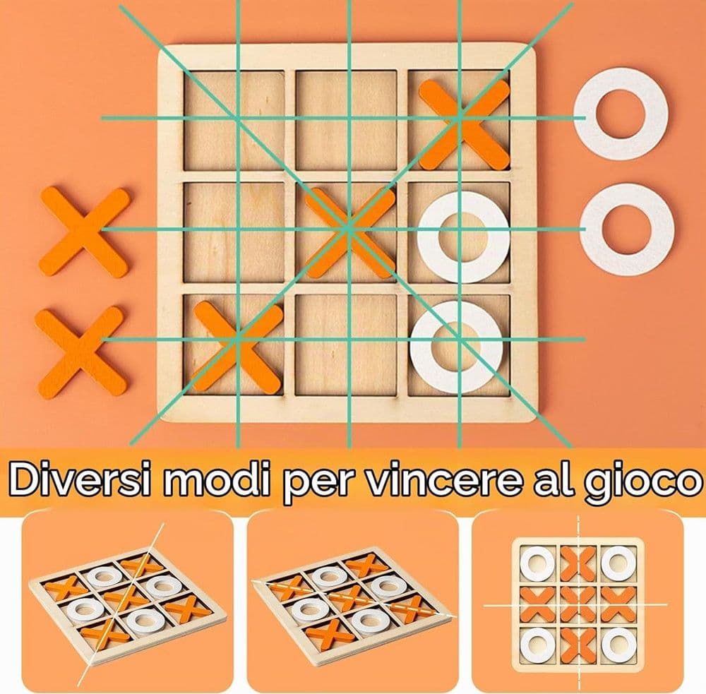 GIOCO DI TRIS IN LEGNO GIOCHI DA TAVOLO CLASSICO INTERATTIVO PER BAMBINI ADULTI 74369 - 7
