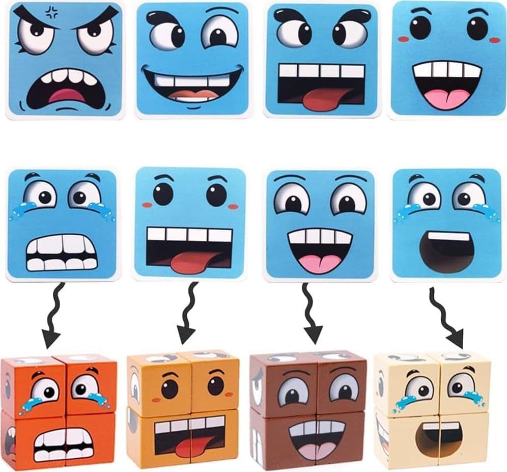 GIOCO BLOCCHI LEGNO CUBO MAGICO CON CAMPANELLINO MINI PUZZLE ESPRESSIONI PER BAMBINI 32341 - 3