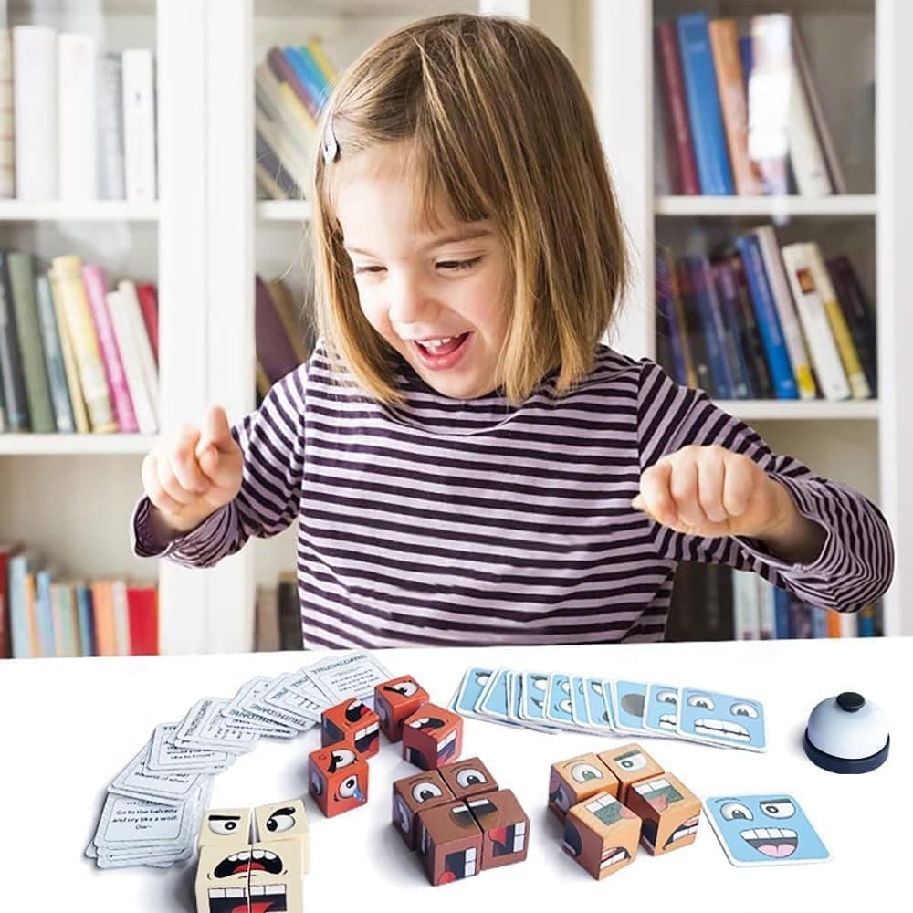GIOCO BLOCCHI LEGNO CUBO MAGICO CON CAMPANELLINO MINI PUZZLE ESPRESSIONI PER BAMBINI 32341 - 4