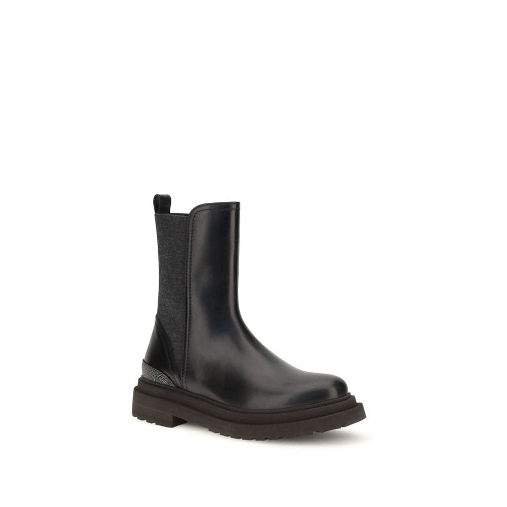 Brunello Cucinelli Black Calf Leather Bos Taurus Chelsea Boots - 2