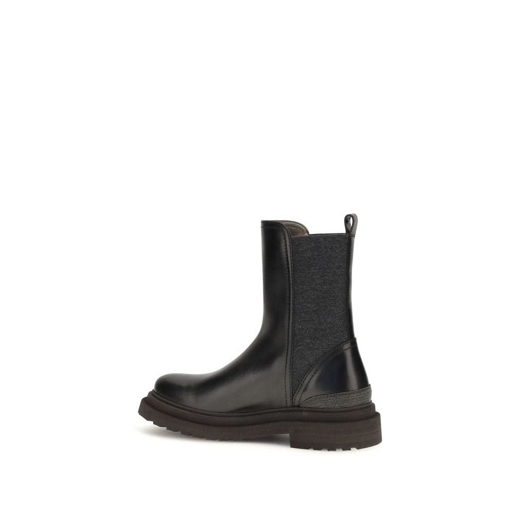 Brunello Cucinelli Black Calf Leather Bos Taurus Chelsea Boots - 3