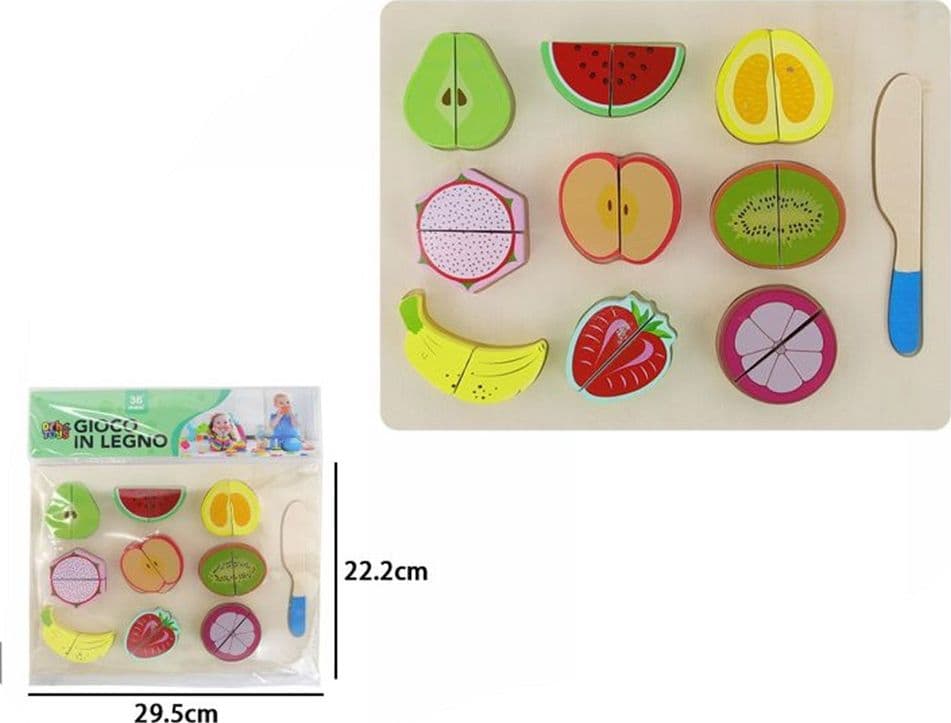 SET GIOCATTOLI TAGLIA E GIOCA IN LEGNO TEMA FRUTTA CUCINA PER BAMBINI EDUCATIVO 07290 - 2