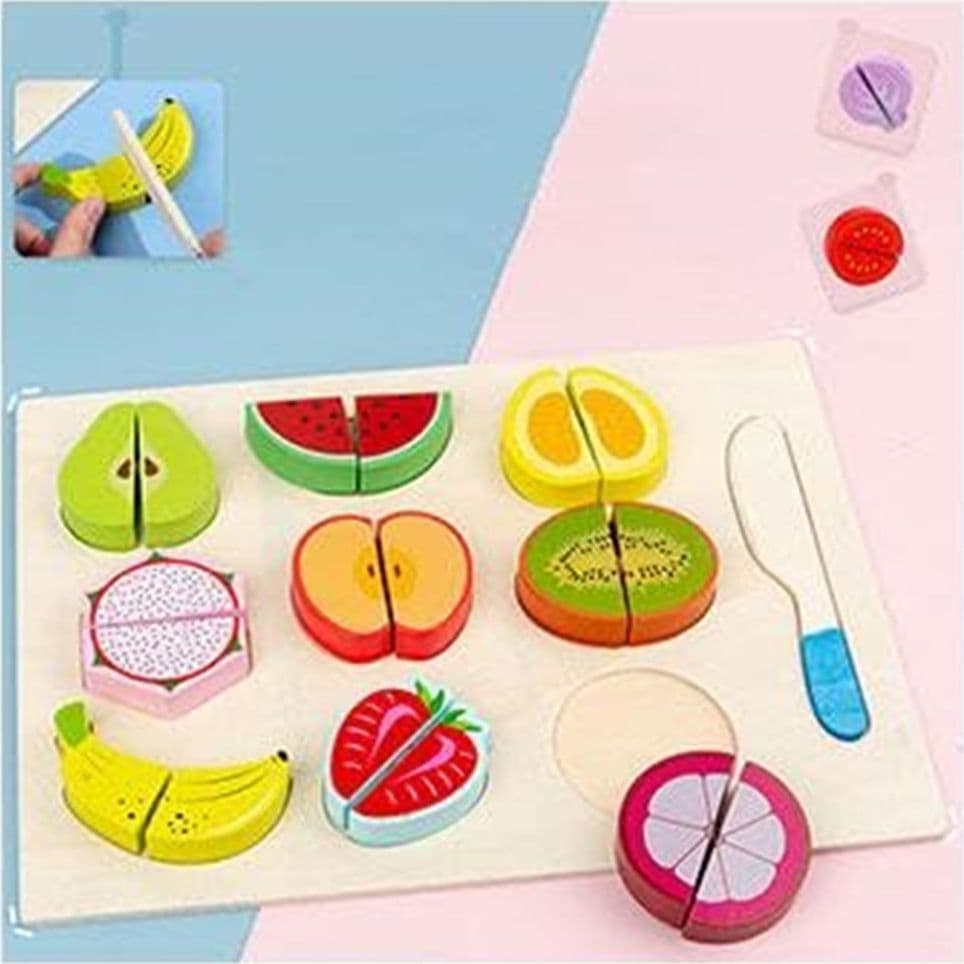 SET GIOCATTOLI TAGLIA E GIOCA IN LEGNO TEMA FRUTTA CUCINA PER BAMBINI EDUCATIVO 07290 - 4