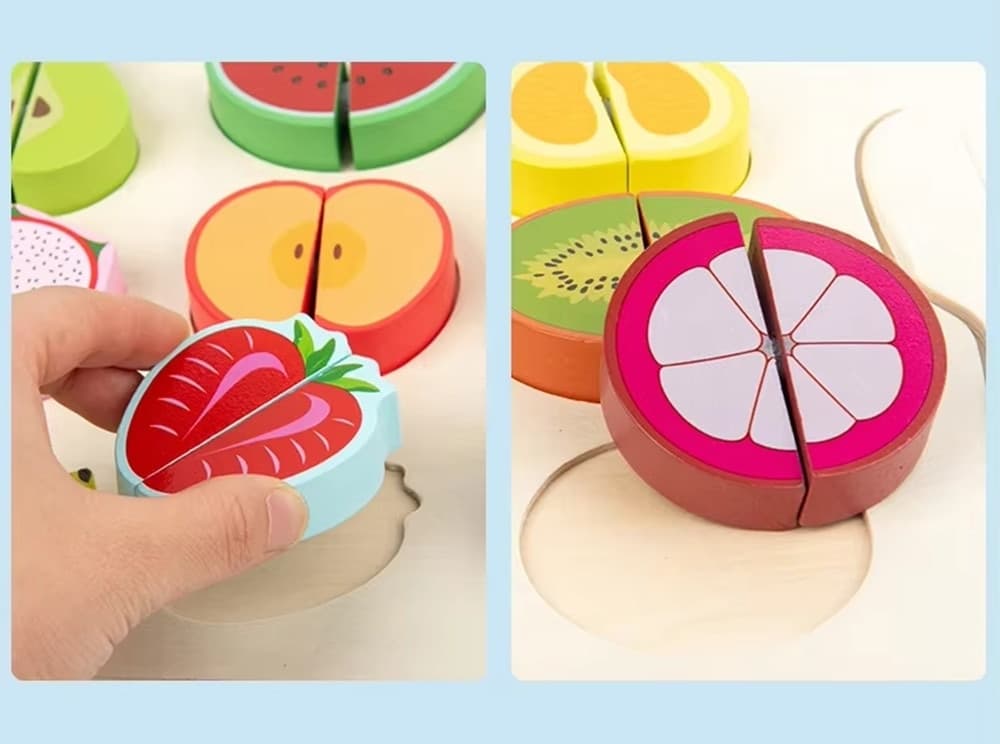 SET GIOCATTOLI TAGLIA E GIOCA IN LEGNO TEMA FRUTTA CUCINA PER BAMBINI EDUCATIVO 07290 - 6