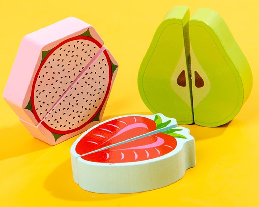 SET GIOCATTOLI TAGLIA E GIOCA IN LEGNO TEMA FRUTTA CUCINA PER BAMBINI EDUCATIVO 07290 - 7