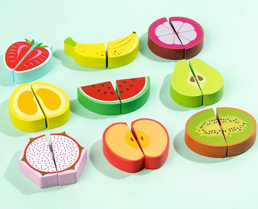 SET GIOCATTOLI TAGLIA E GIOCA IN LEGNO TEMA FRUTTA CUCINA PER BAMBINI EDUCATIVO 07290 - 8