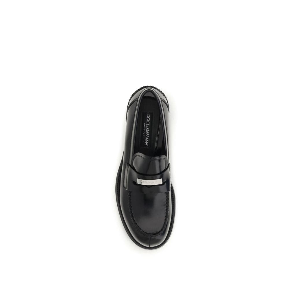 Dolce & Gabbana Black Calf Leather Bos Taurus Slip-On Loafers - 4