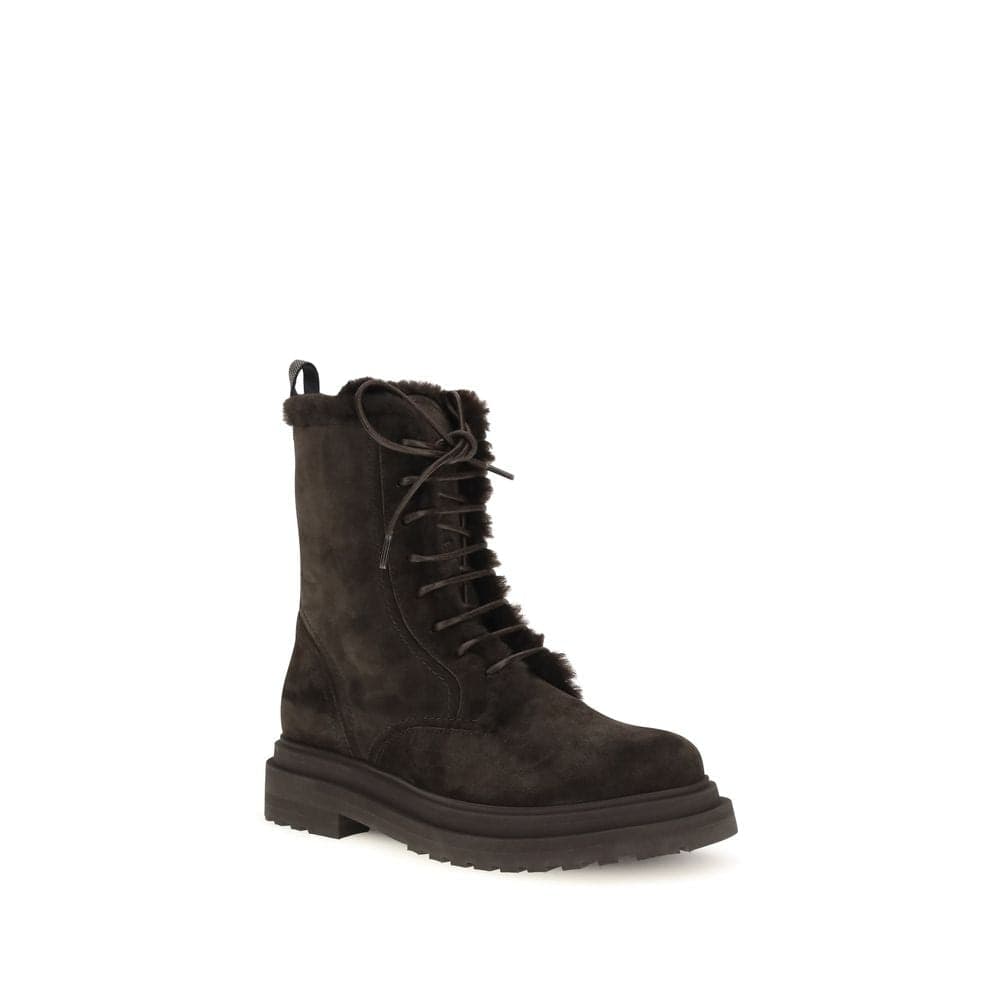 Brunello Cucinelli Black Calf Leather Bos Taurus Lace-Up Boots - 2