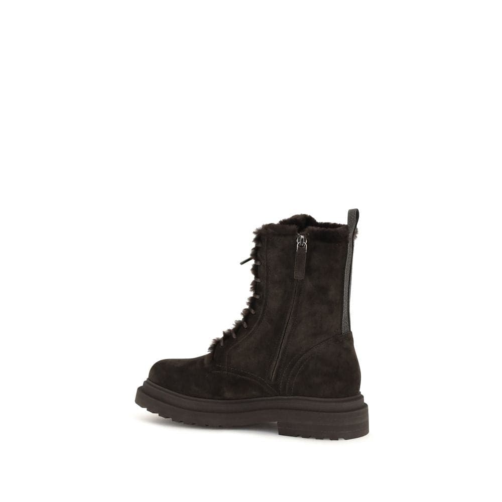 Brunello Cucinelli Black Calf Leather Bos Taurus Lace-Up Boots - 3