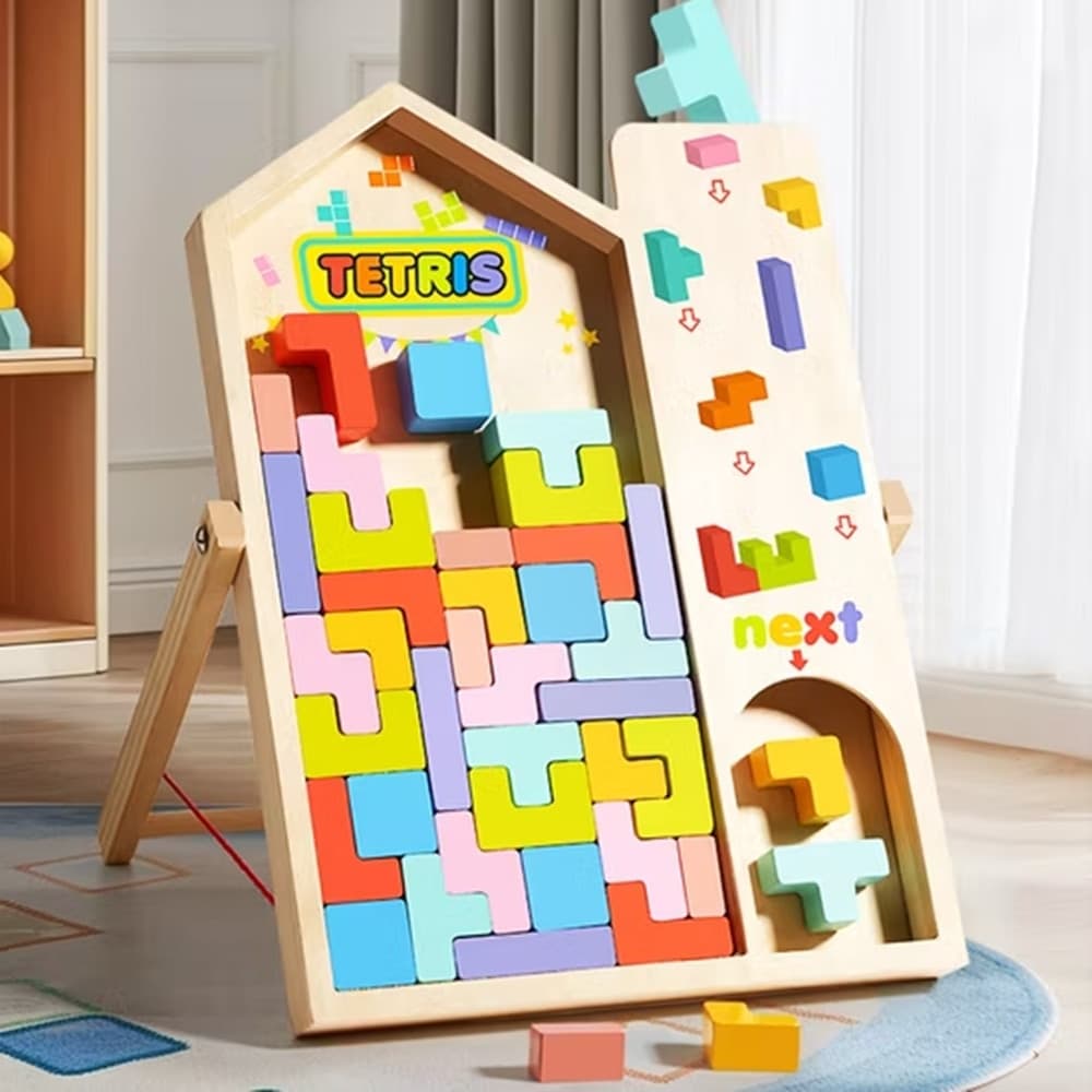 GIOCO IN LEGNO TETRIS A FORMA DI CASETTA PUZZLE INCASTRO PER BAMBINI EDUCATIVO 31591 - 3