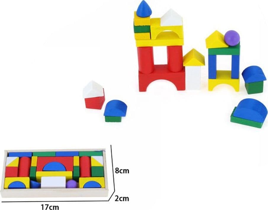 SET 26PZ DI FORME 3D IN LEGNO BLOCCHI DA COSTRUZIONE GIOCO COLORATO CREATIVO 52304A - 2