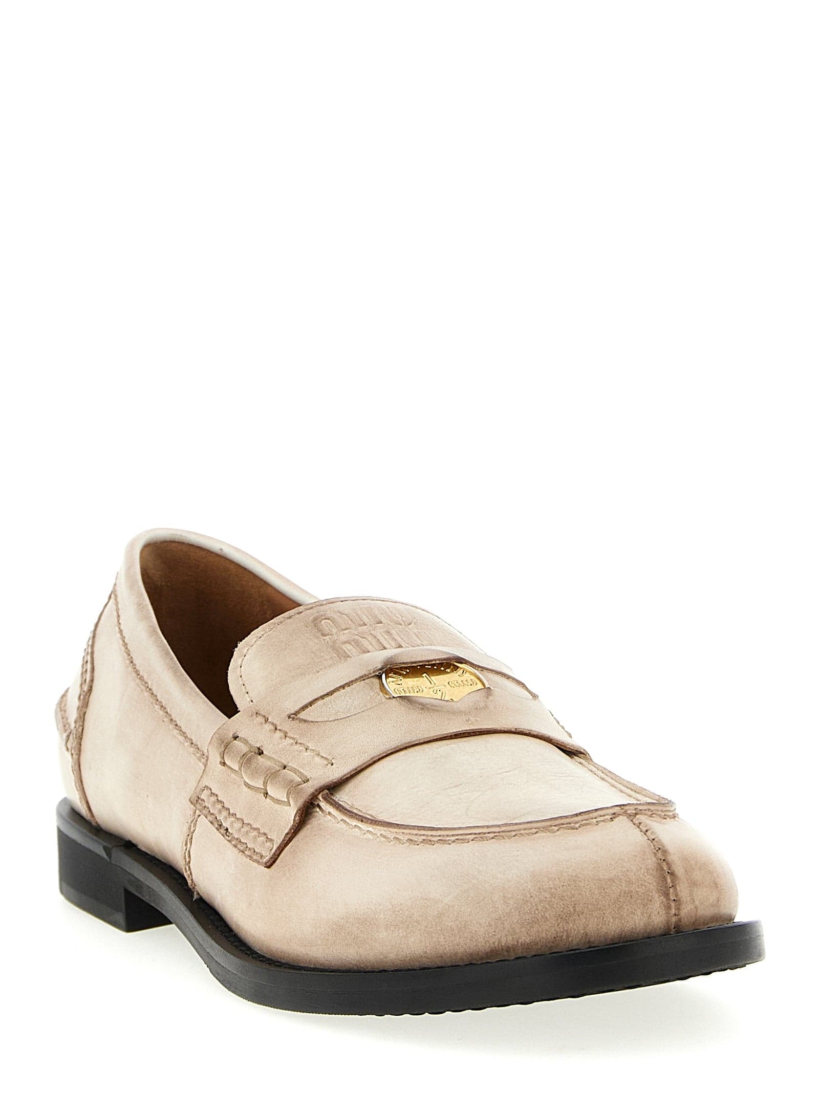 Miu Miu White Calfskin Slip-On Loafers - 2
