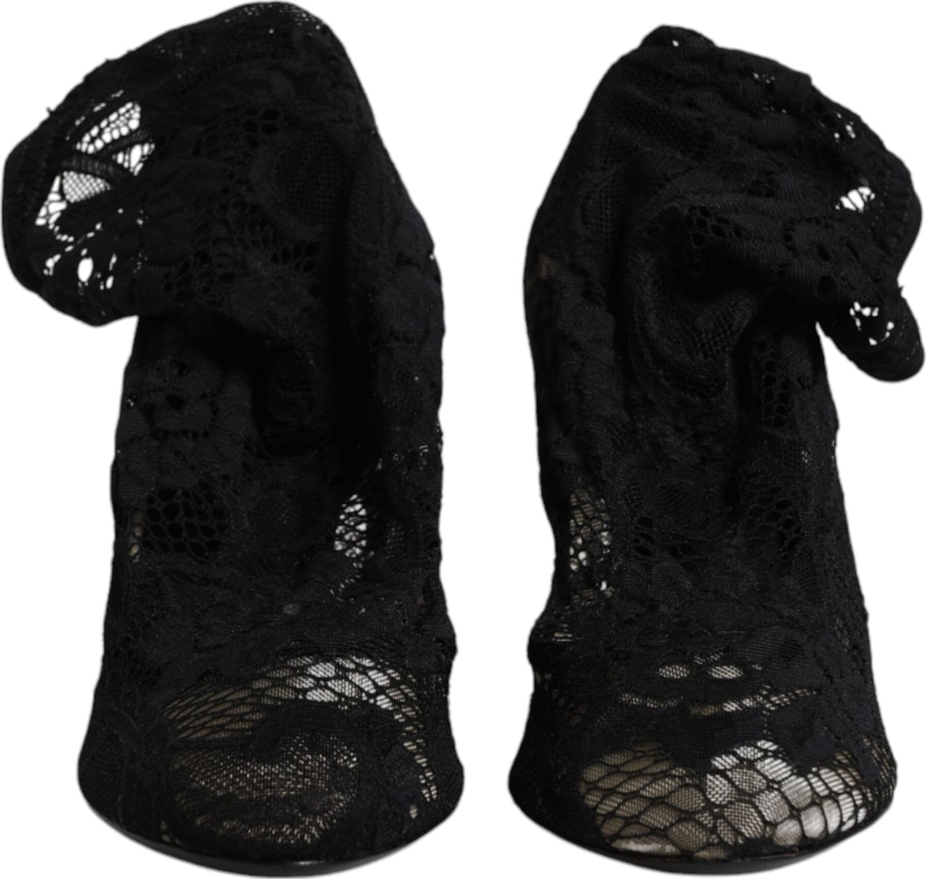 Dolce & Gabbana Black Lace Stretch Heels Mid Calf Boots Shoes - 2