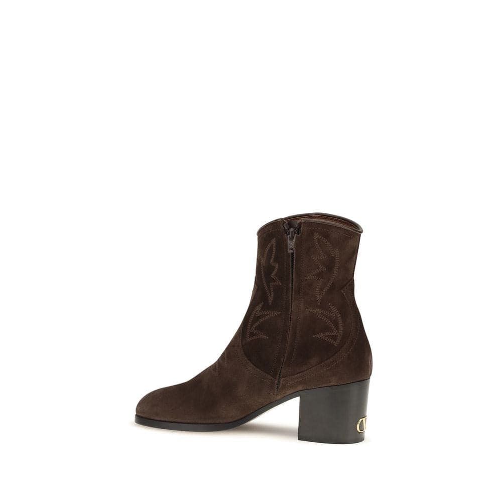 Valentino Garavani Brown Suede Leather Ankle Boots - 3