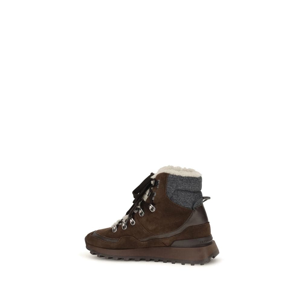 Brunello Cucinelli Brown Suede Leather Lace-Up Boots - 3