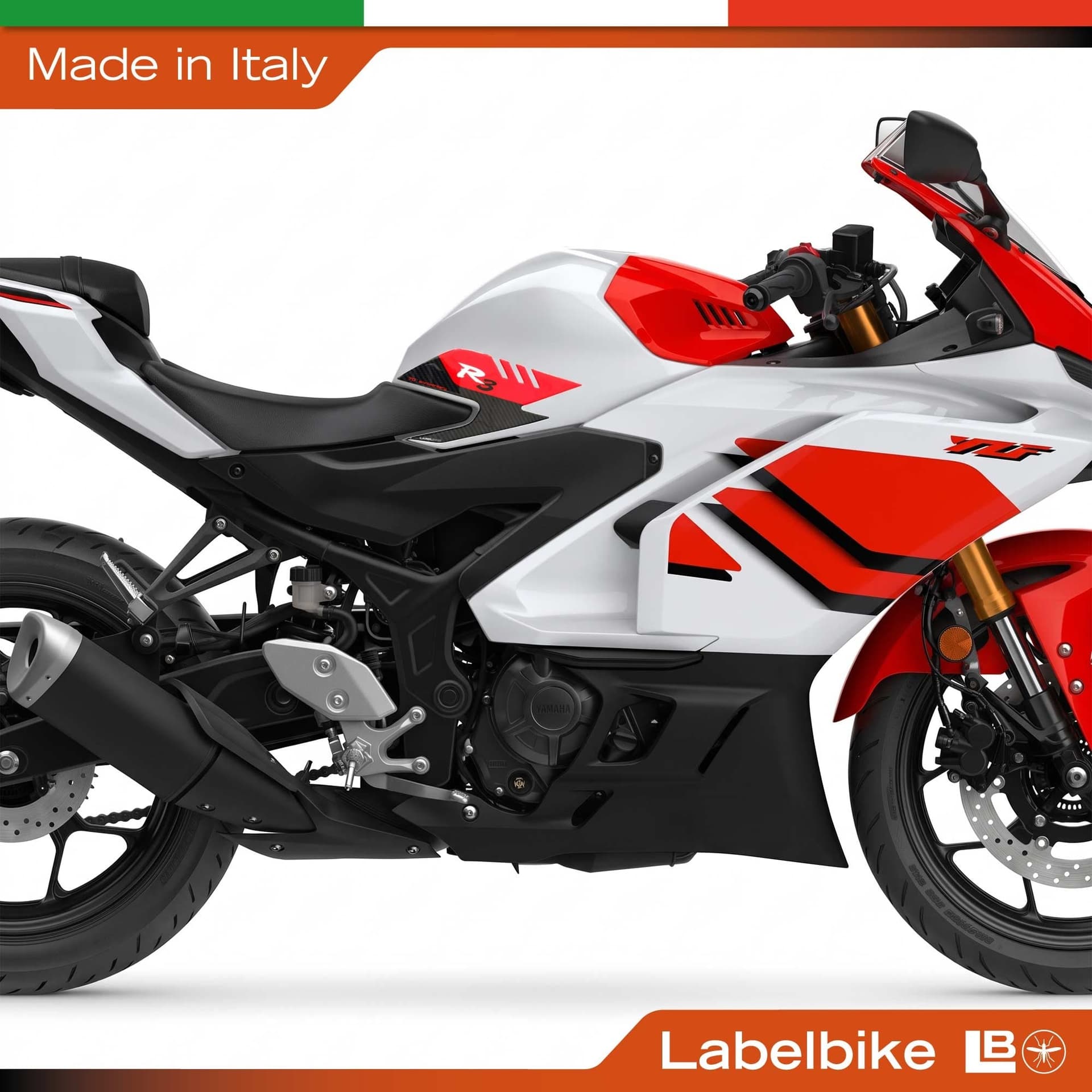 Adesivi 3D Laterali moto compatibile con Yamaha R3 2026 Anniversary White - 3