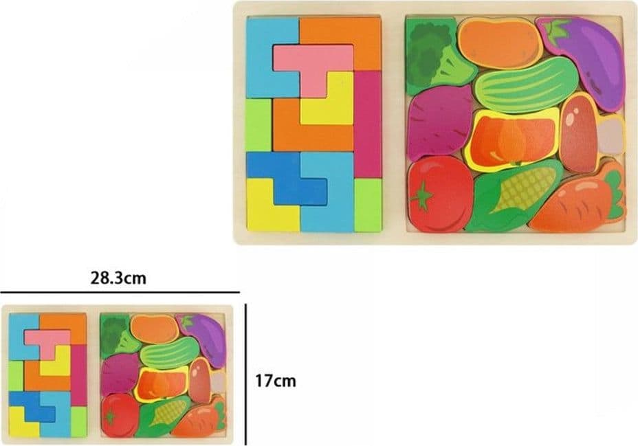 PUZZLE IN LEGNO GIOCATTOLO EDUCATIVO PER BAMBINI 2 IN 1 DESIGN TETRIS VERDURE 31575 - 2