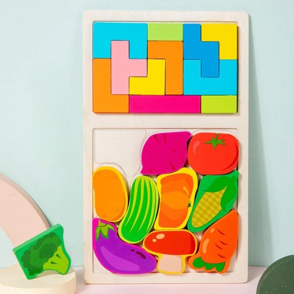 PUZZLE IN LEGNO GIOCATTOLO EDUCATIVO PER BAMBINI 2 IN 1 DESIGN TETRIS VERDURE 31575 - 3