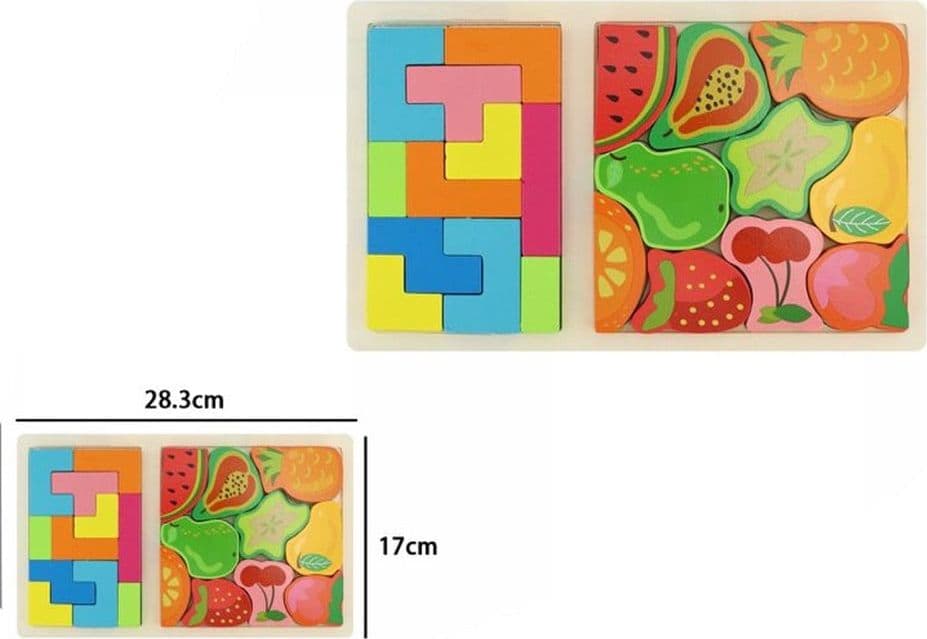 PUZZLE IN LEGNO GIOCATTOLO EDUCATIVO PER BAMBINI 2 IN 1 DESIGN TETRIS FRUTTA 31574 - 2