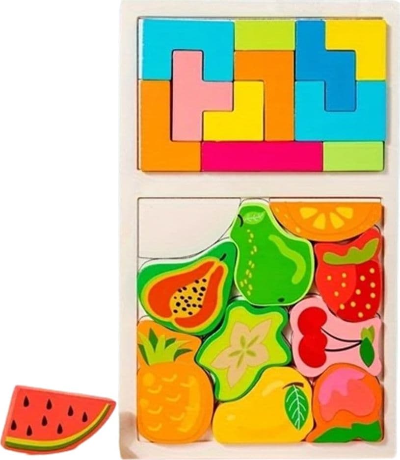PUZZLE IN LEGNO GIOCATTOLO EDUCATIVO PER BAMBINI 2 IN 1 DESIGN TETRIS FRUTTA 31574 - 3