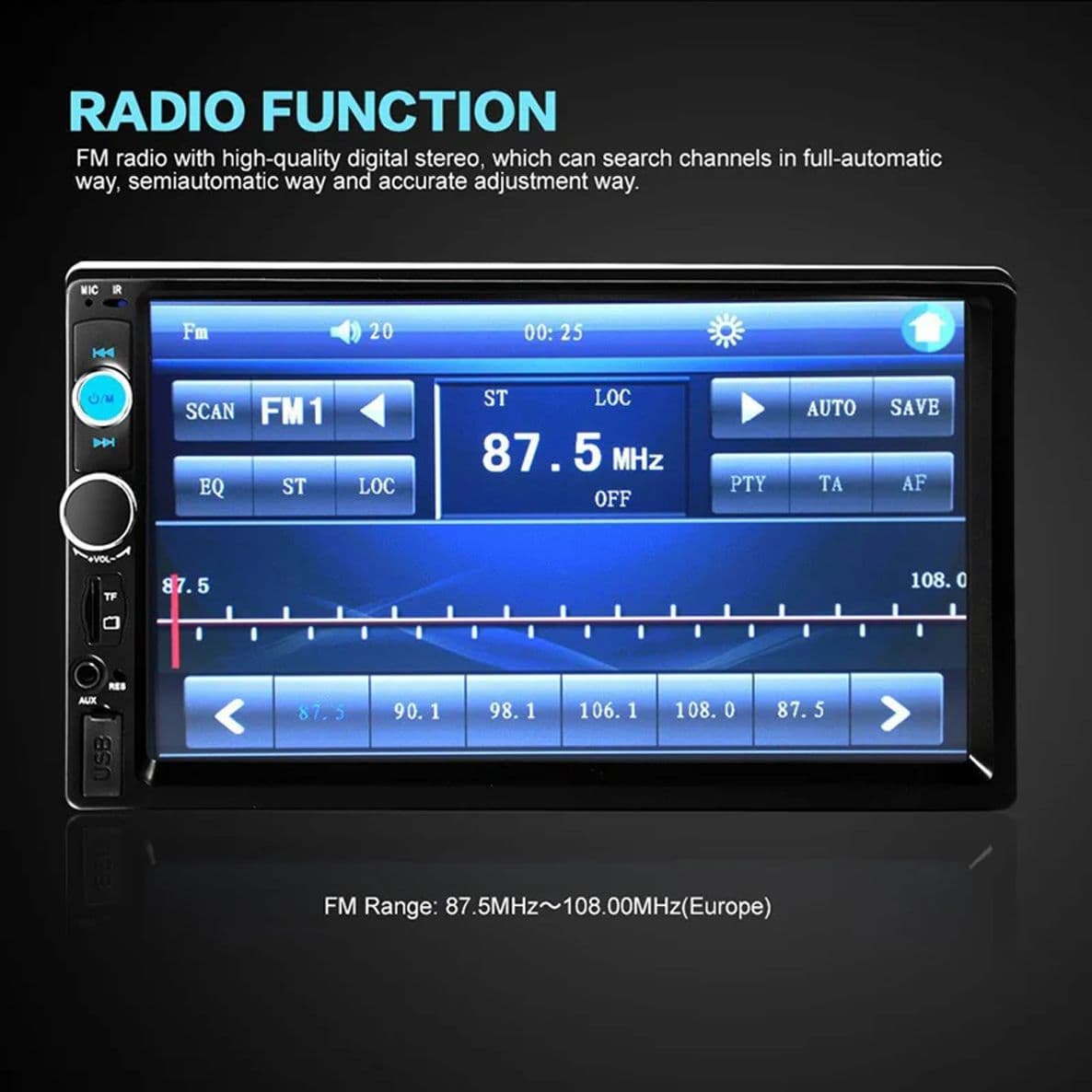 Autoradio 2 Din Touch Screen da 7 "Pollici Bluetooth Car audio AUX FM Supporto Telecamera Posteriore e Telecomando - 4
