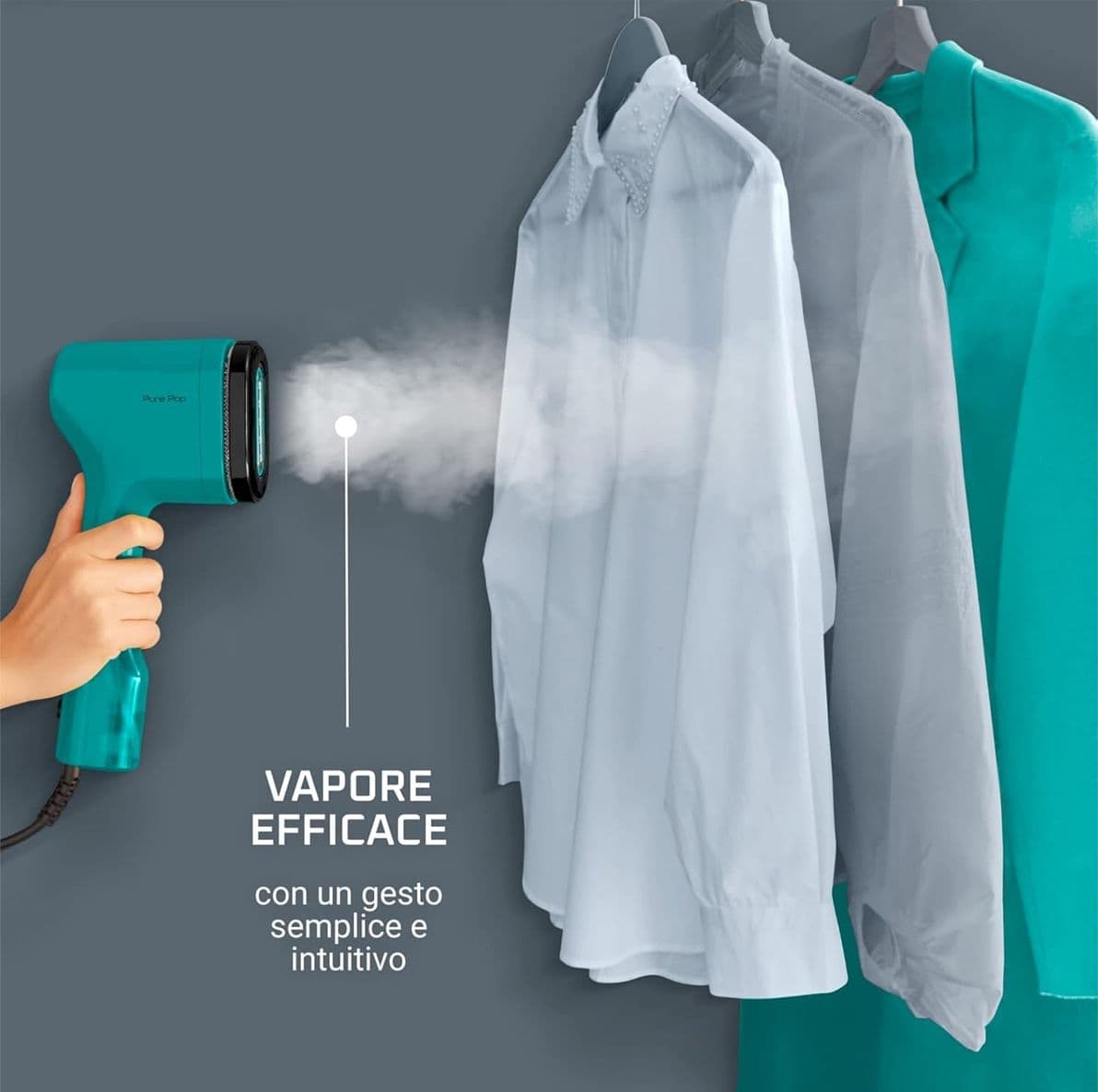 Rowenta Pure Pop DR2024 Ferro da Stiro Verticale 1300W Spazzola a Vapore Portatile per Viaggio Sistema Reversibile Levapelucchi Igienizzante Verde - 2