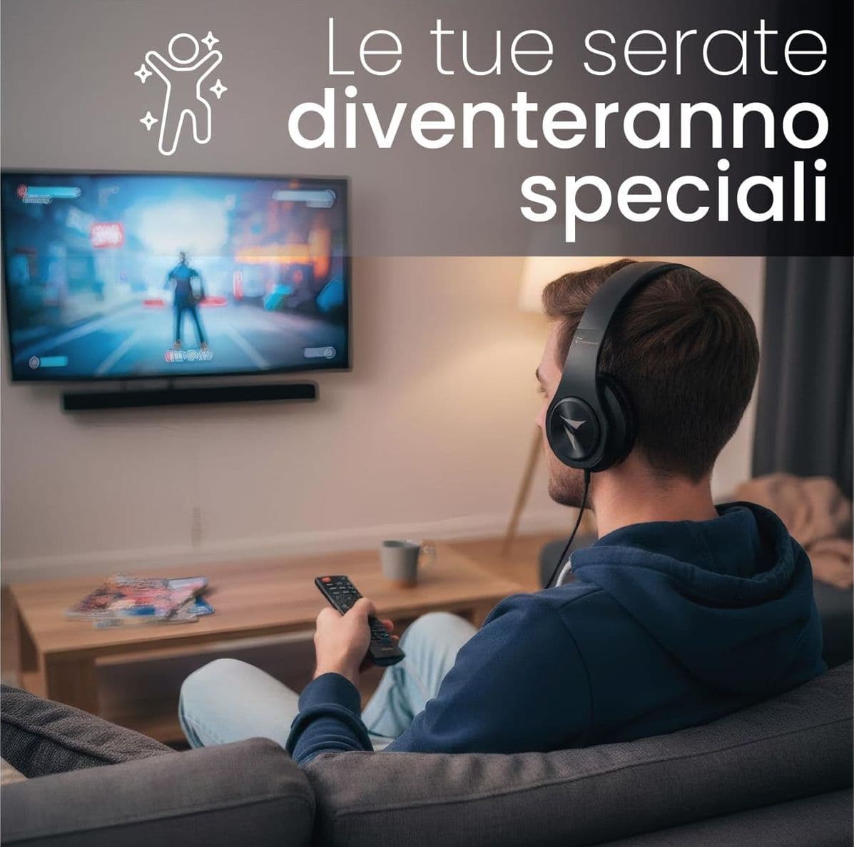Techmade Cuffie Wireless per TV Sopra l'Orecchio Ricevitore UHF 30m Configurazione Facile Cuffia Senza Fili ad Alto Volume per Anziani e Ipoudenti Nero - Ex Esposizione - 4