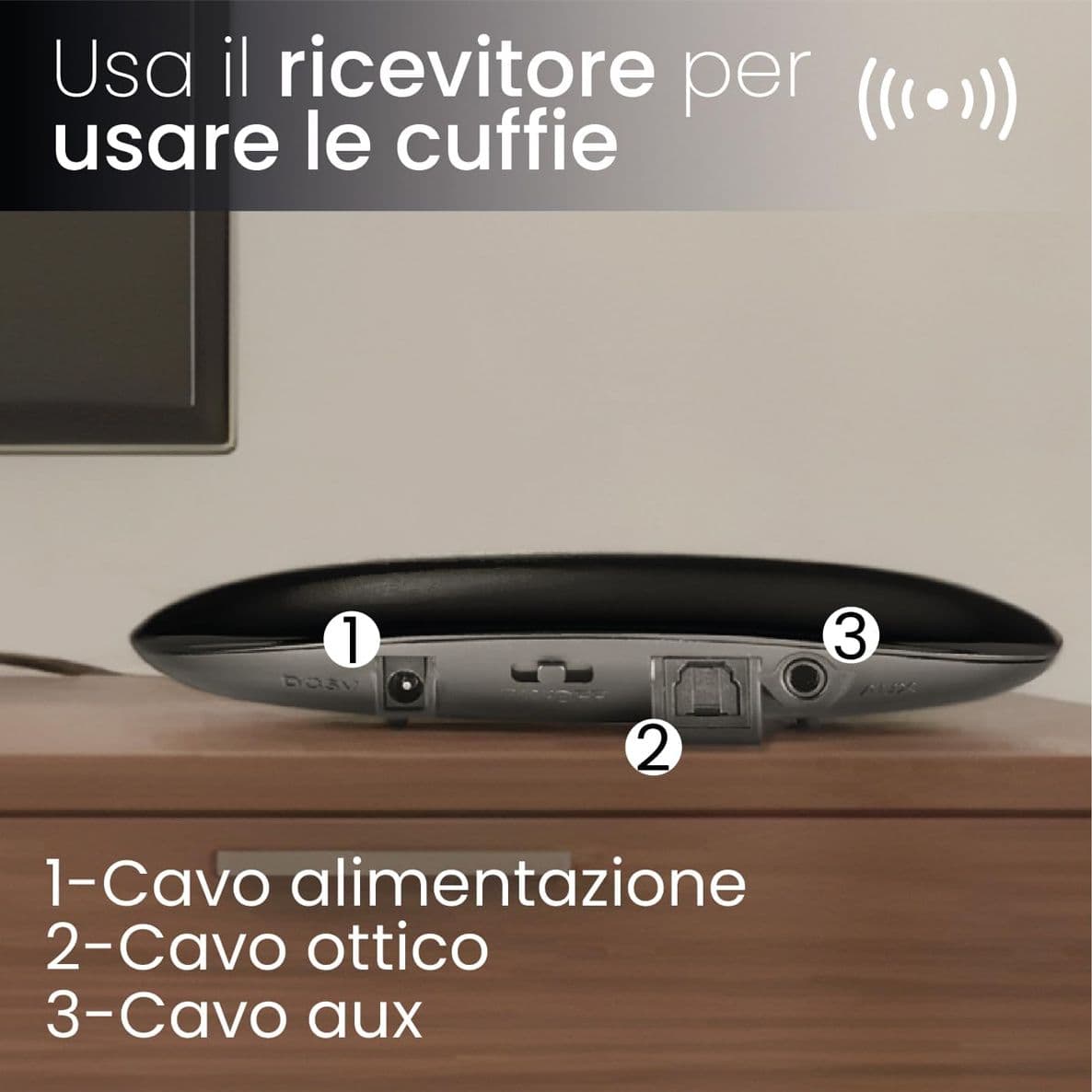 Techmade Cuffie Wireless per TV Sopra l'Orecchio Ricevitore UHF 30m Configurazione Facile Cuffia Senza Fili ad Alto Volume per Anziani e Ipoudenti Nero - Ex Esposizione - 5