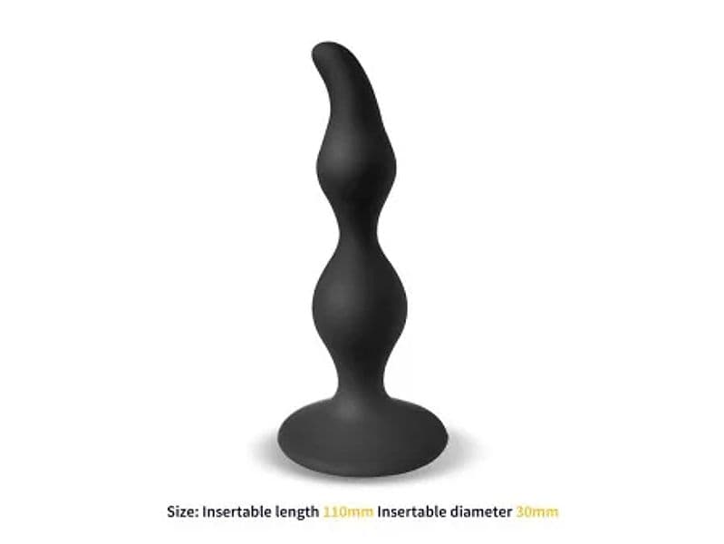 Plug anale doppia stimolazione silicone punta curva base sicura sex toy nero - 2