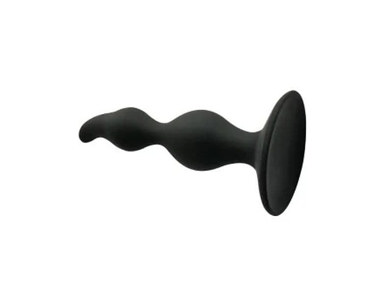 Plug anale doppia stimolazione silicone punta curva base sicura sex toy nero - 3