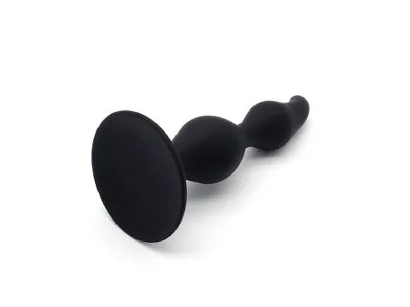 Plug anale doppia stimolazione silicone punta curva base sicura sex toy nero - 4