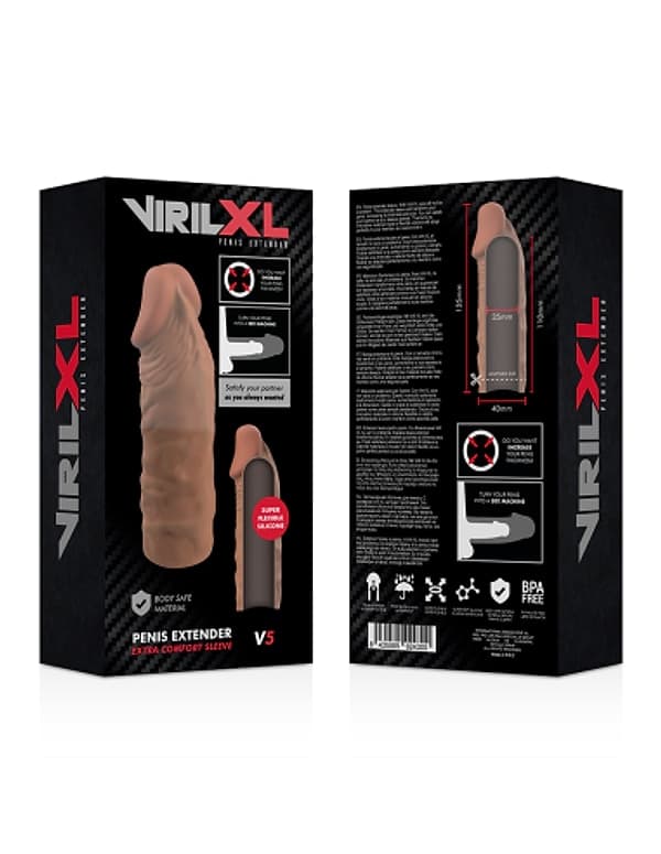 Guaina pene estensore VIRILXL V5 marrone in silicone medicale 11 cm extra comfort - 2