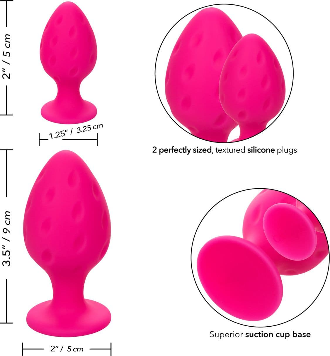 Plug anale set 2 pezzi silicone S L texture base ventosa - 5